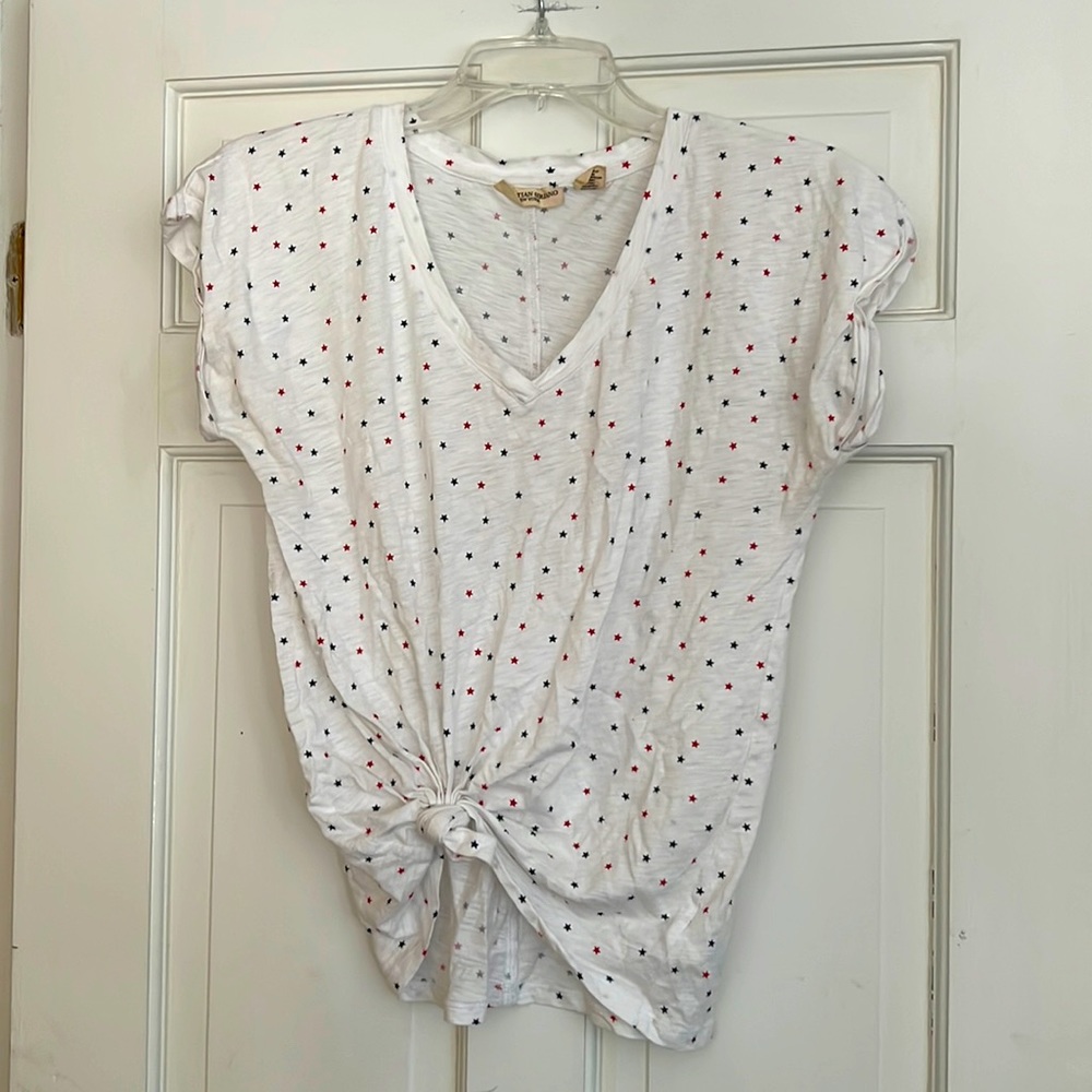 White T-shirt with Red and Blue Stars. Size Medium.
